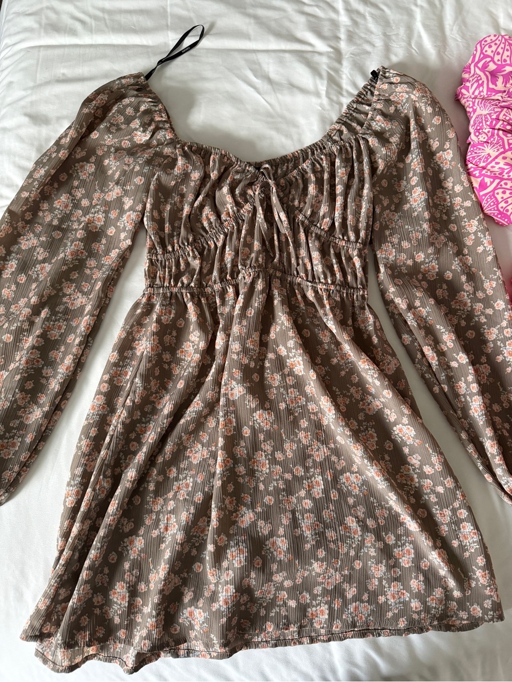 Forever 21 Brown Floral Mini Dress with Pink Flowers